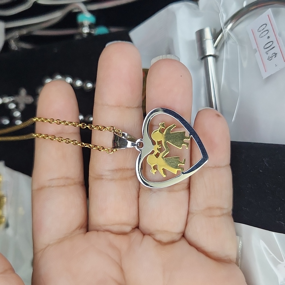 2 tone stainless steel 2 girls necklace